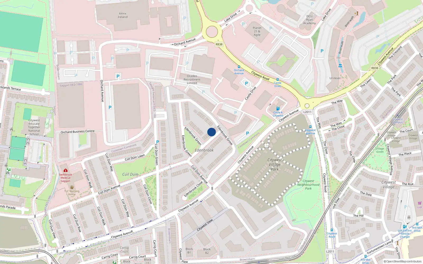 Overhead map showing the location of 16 Edenbrook Green, Citywest