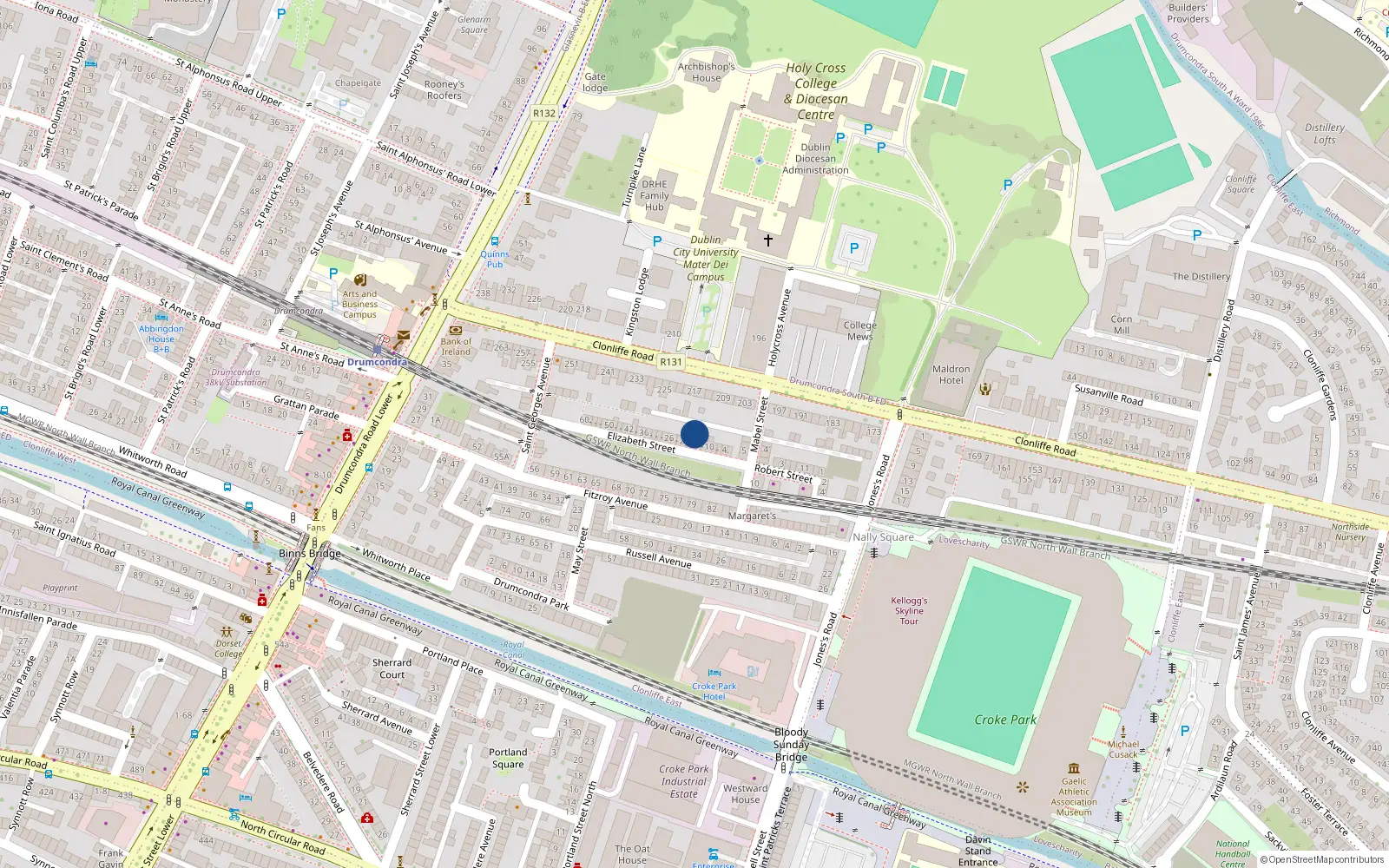 Overhead map showing the location of 16 Elizabeth Street, Dublin 3