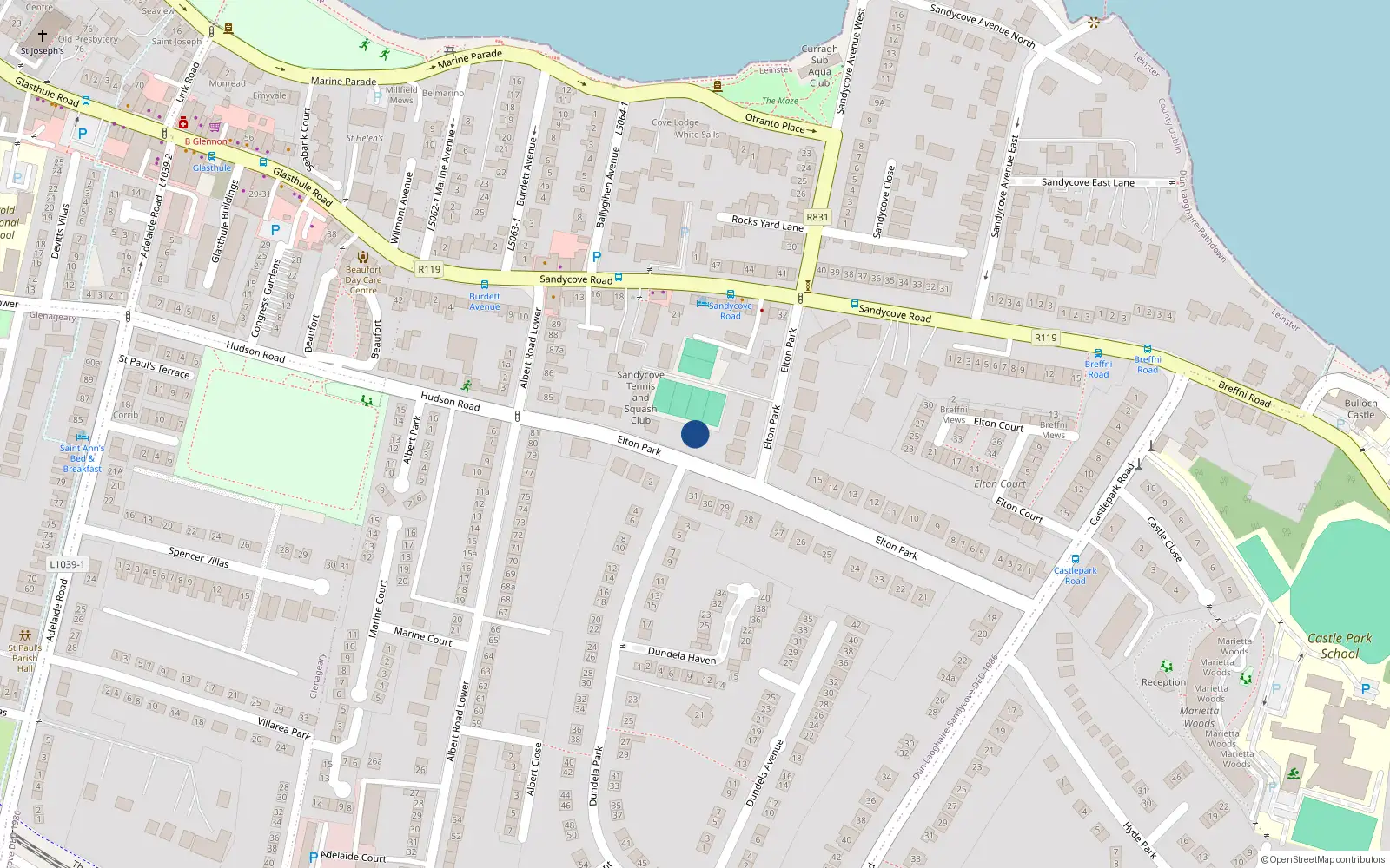 Overhead map showing the location of 16 Elton Park, Dublin