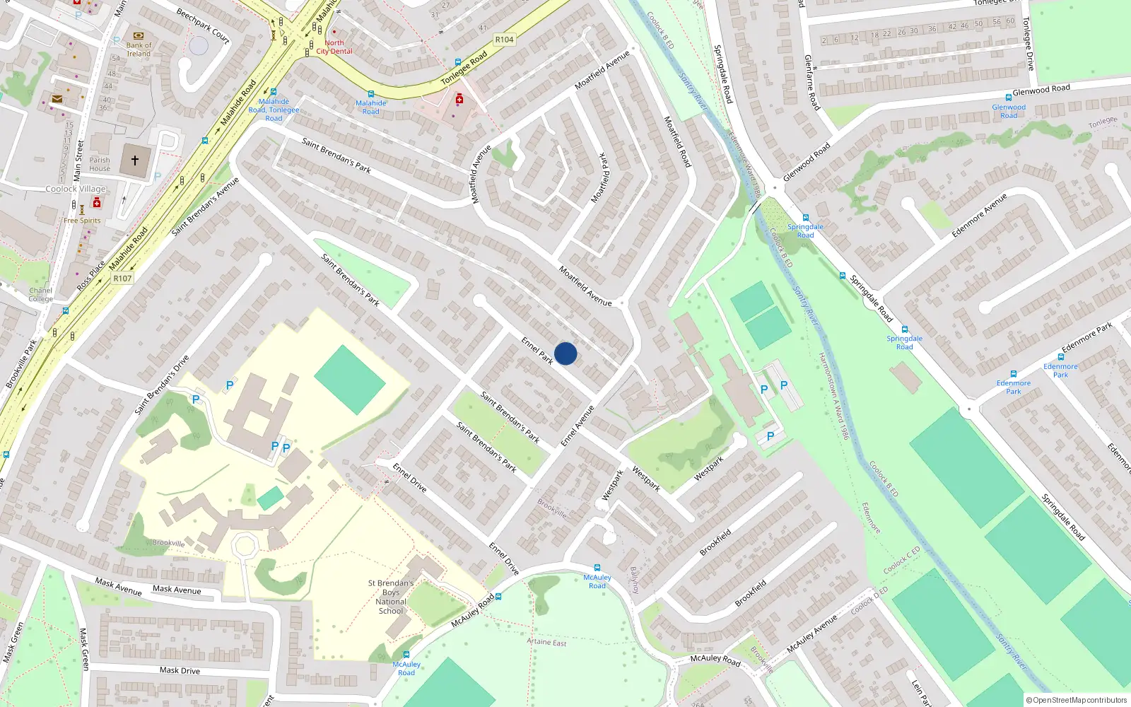 Overhead map showing the location of 16 Ennel Park, Coolock, Dublin