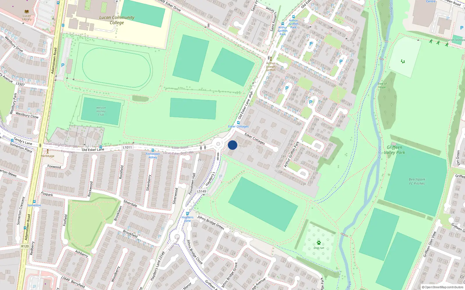 Overhead map showing the location of 16 Esker Cottages, Lucan, Dublin