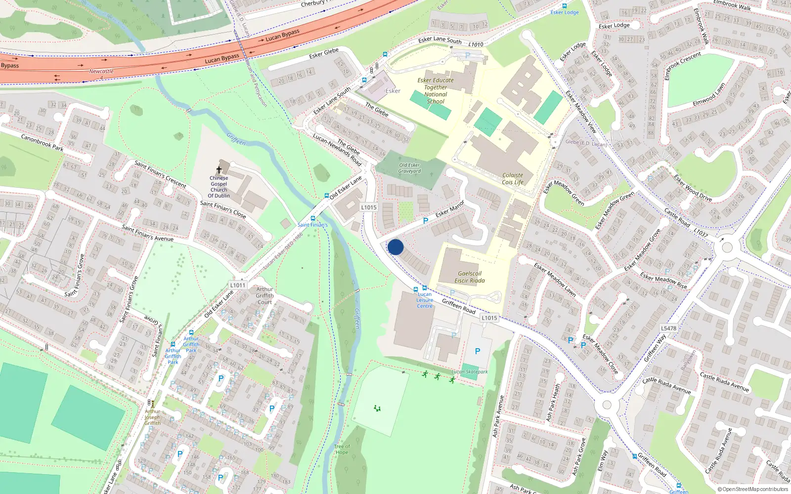 Overhead map showing the location of 16 Esker Manor, Lucan, Dublin