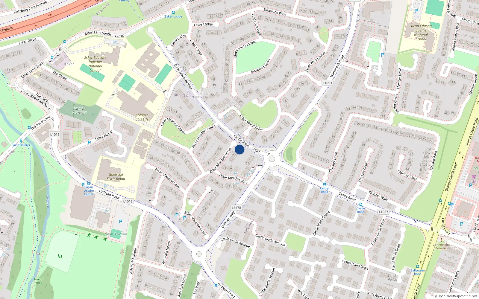 Overhead map showing the location of 16 Esker Meadow Grove, Lucan