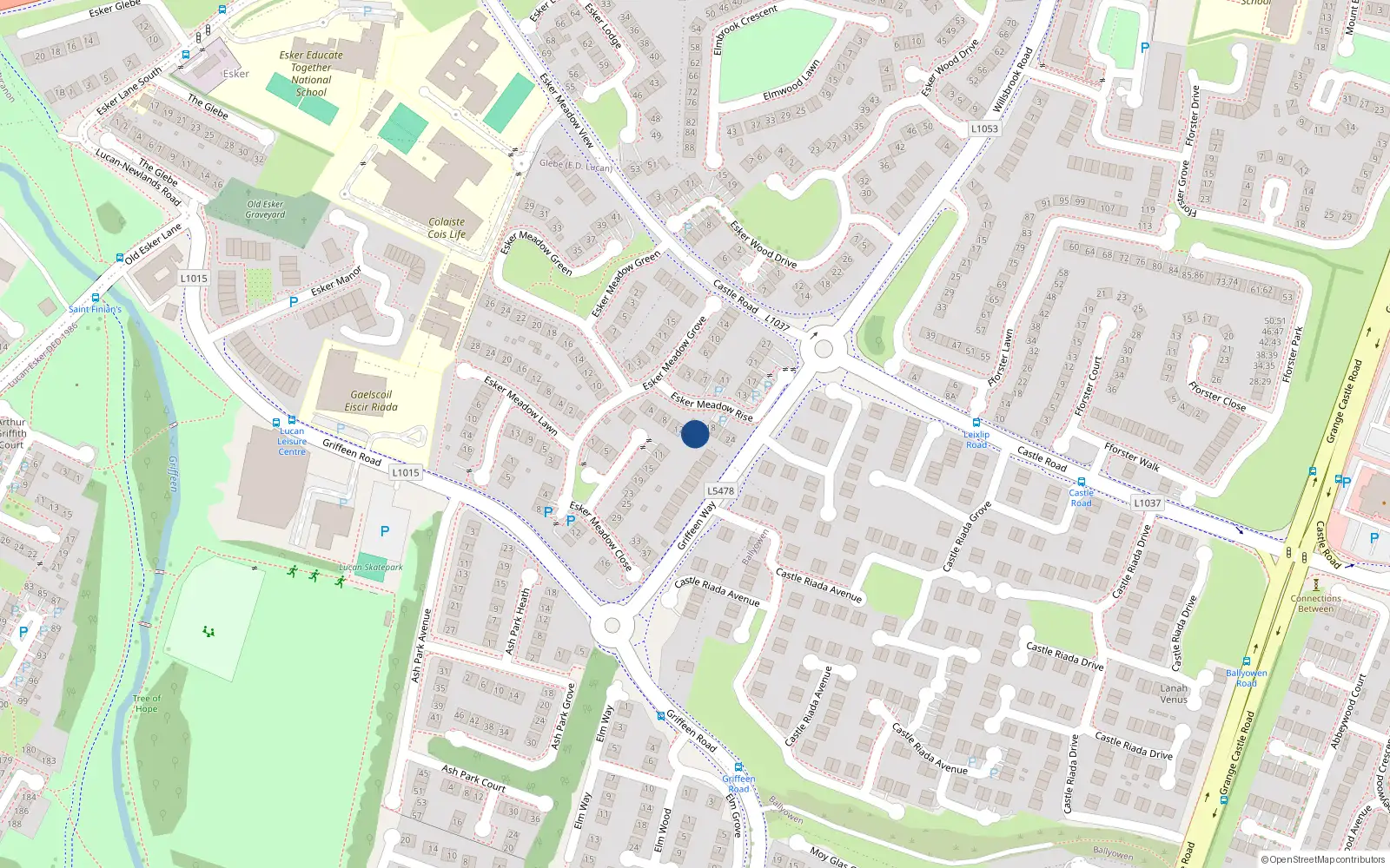Overhead map showing the location of 16 Esker Meadow Rise, Lucan, Dublin