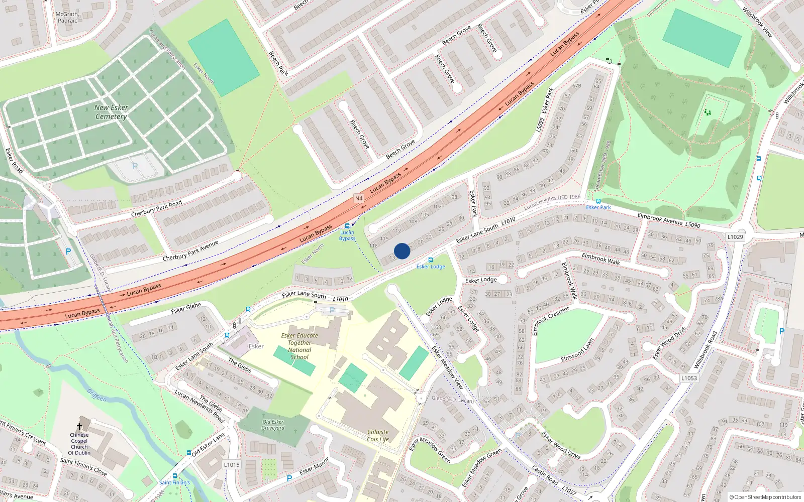 Overhead map showing the location of 16 Esker Park, Lucan