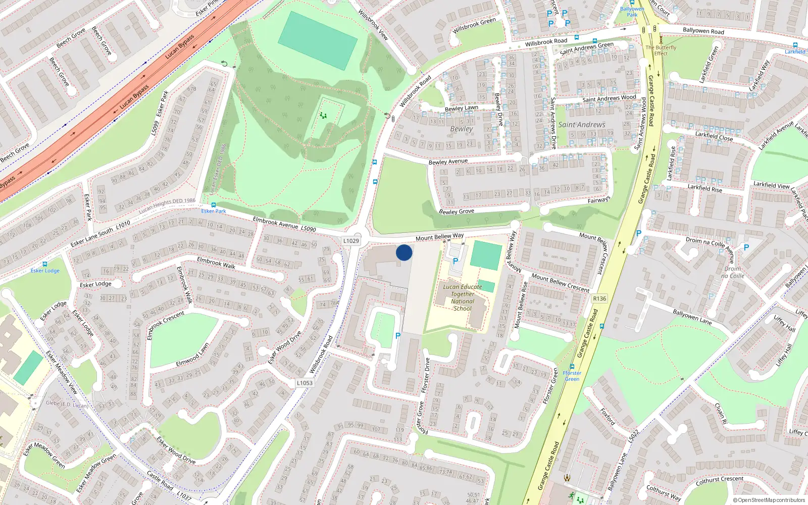 Overhead map showing the location of 16 Fforster Terrace, Lucan