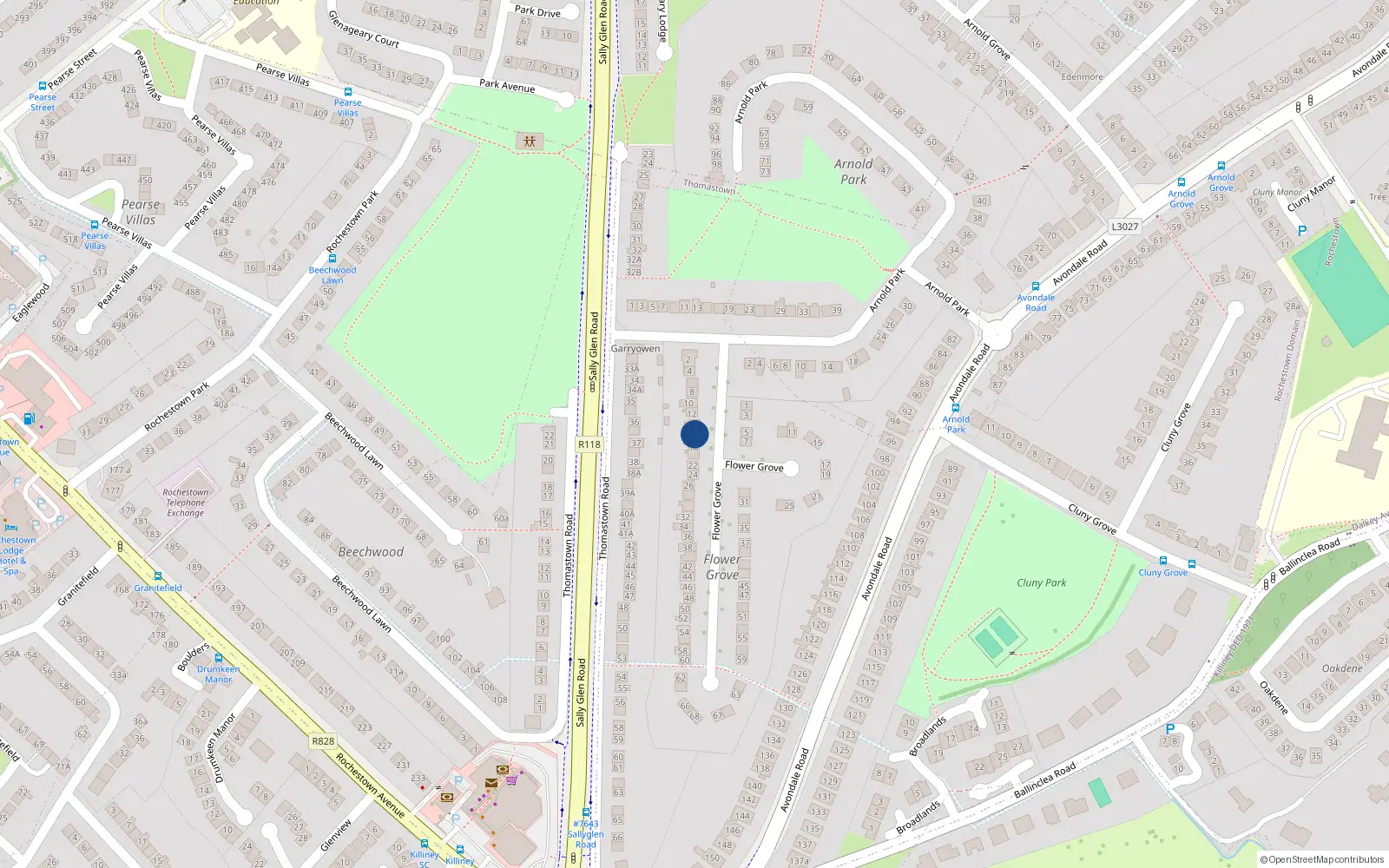 Overhead map showing the location of 16 Flower Grove, Dublin