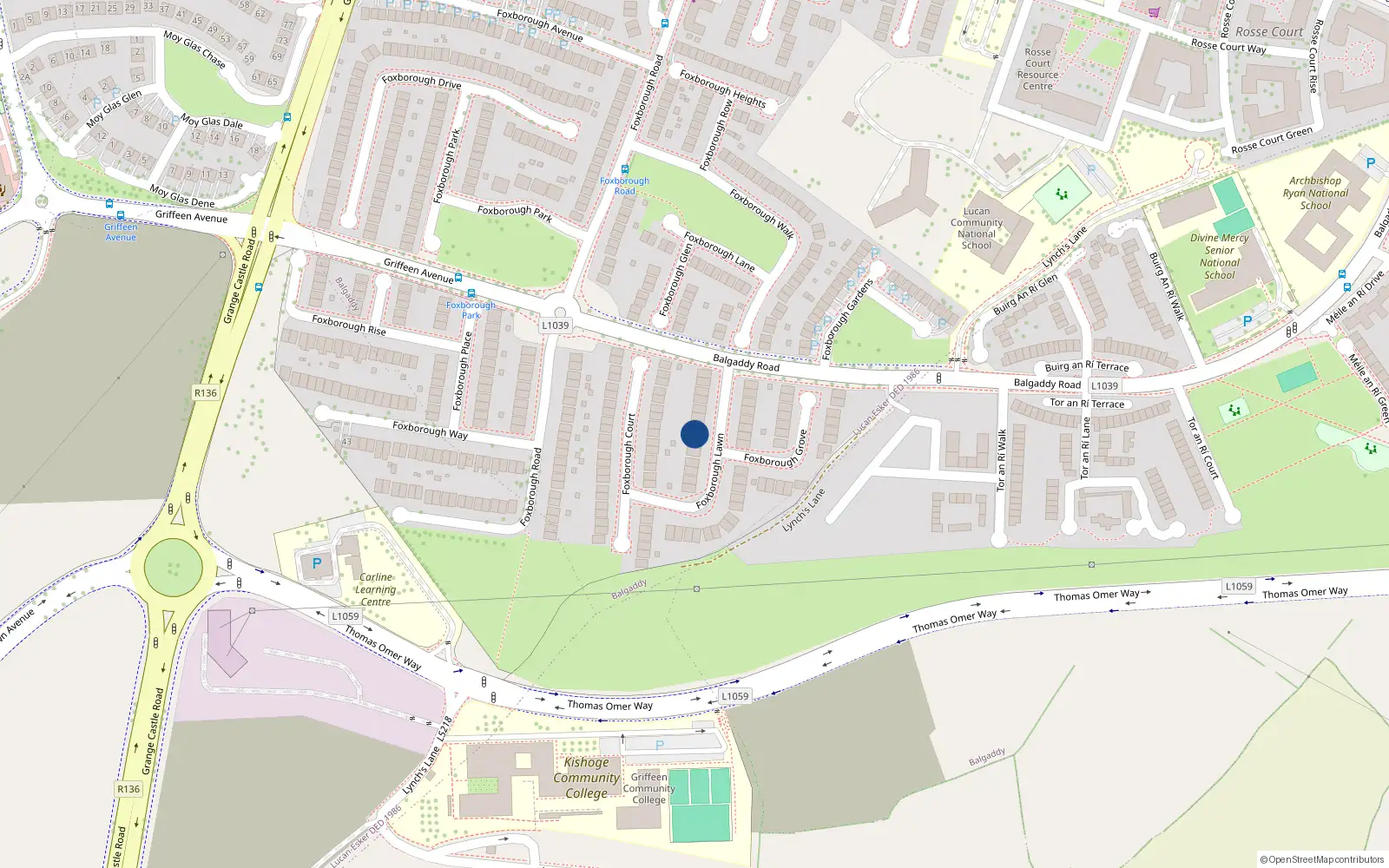 Overhead map showing the location of 16 Foxborough Lawn, Lucan