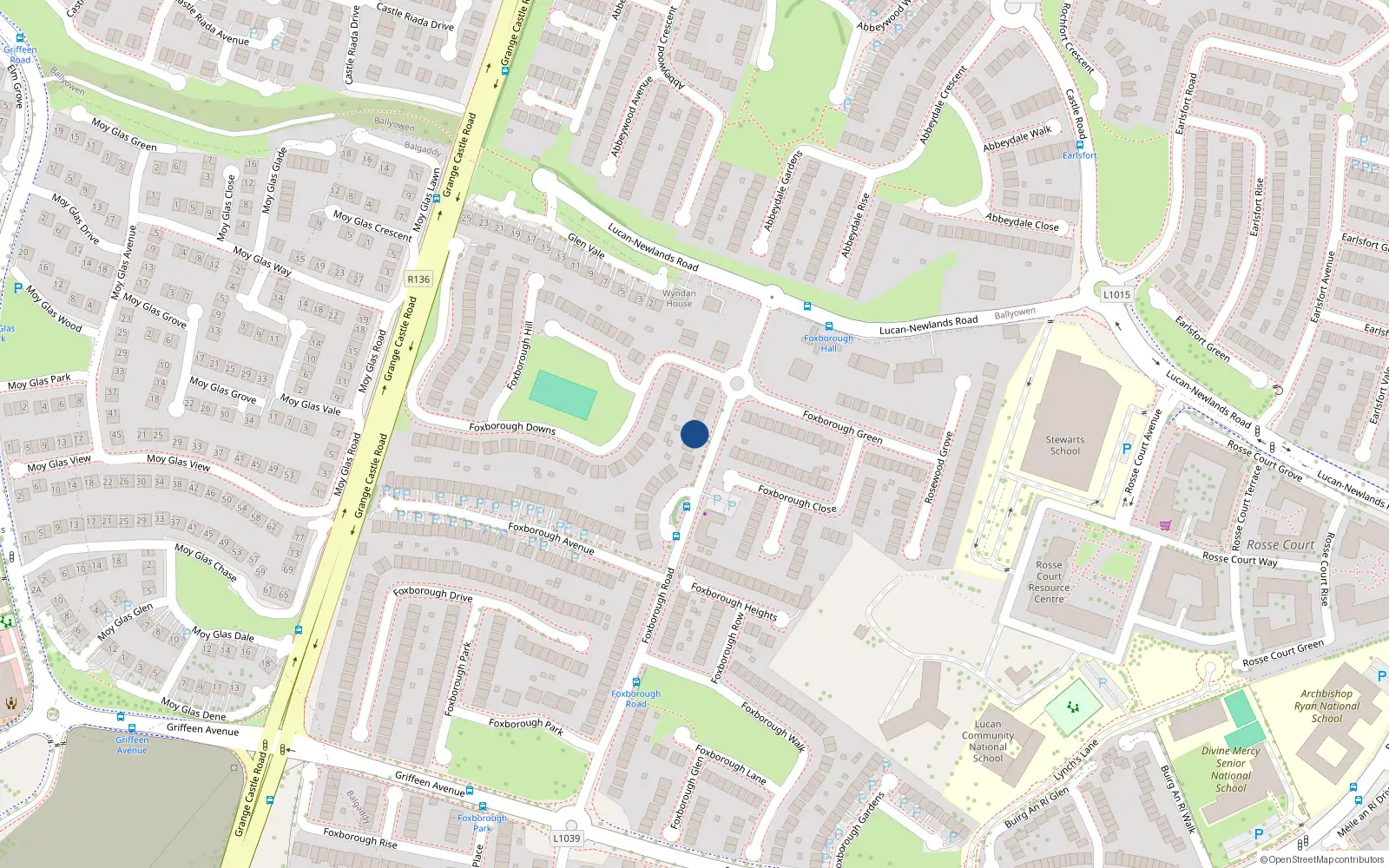 Overhead map showing the location of 16 Foxborough Manor, Lucan, Dublin