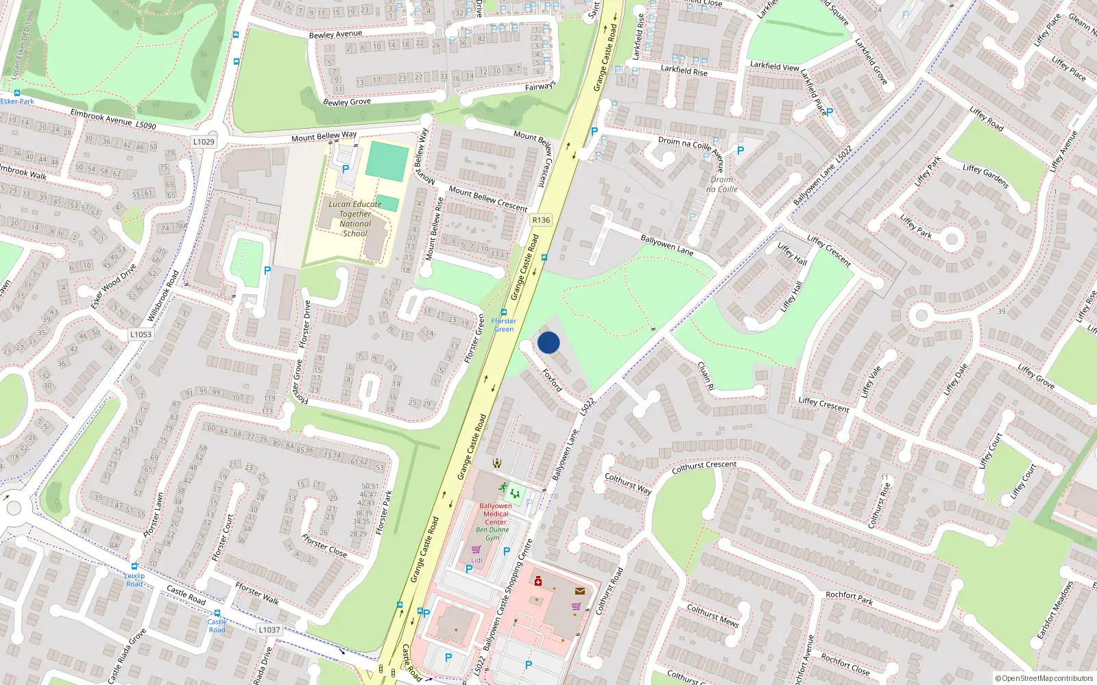 Overhead map showing the location of 16 Foxford, Lucan