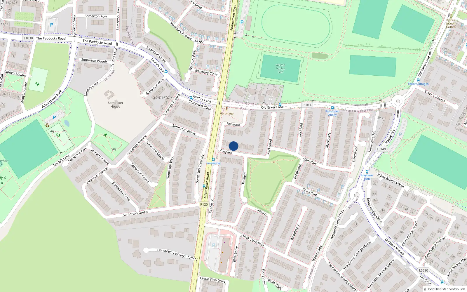 Overhead map showing the location of 16 Foxpark, Finnstown Abbey, Lucan