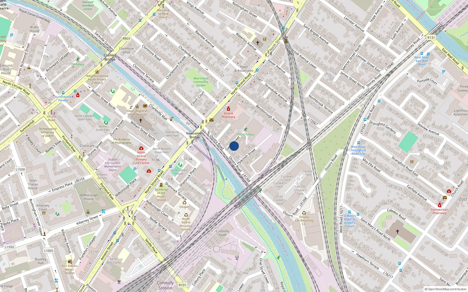 Overhead map showing the location of 16 Gaelic Street, North Strand