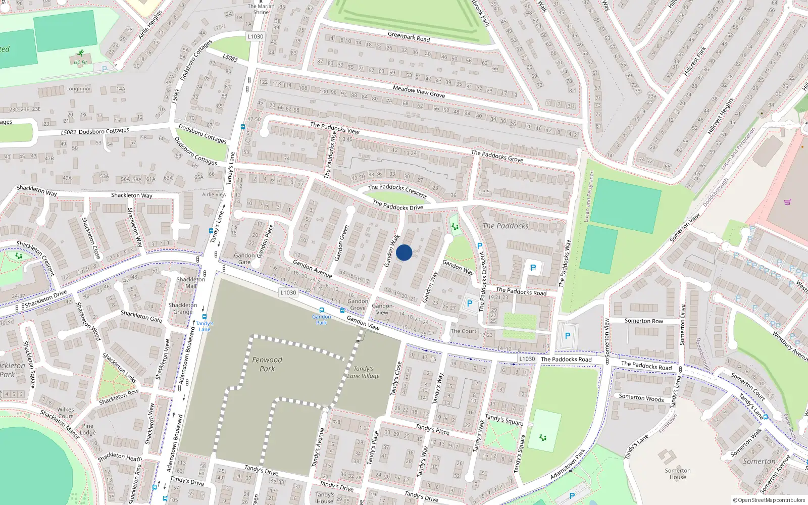 Overhead map showing the location of 16 Gandon Walk, Lucan
