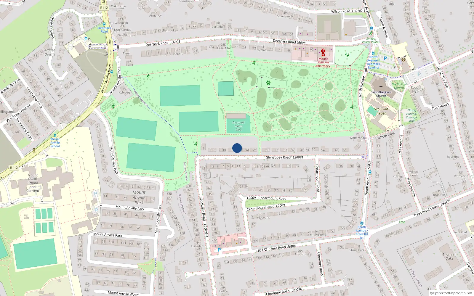 Overhead map showing the location of 16 Glenabbey Road, Blackrock