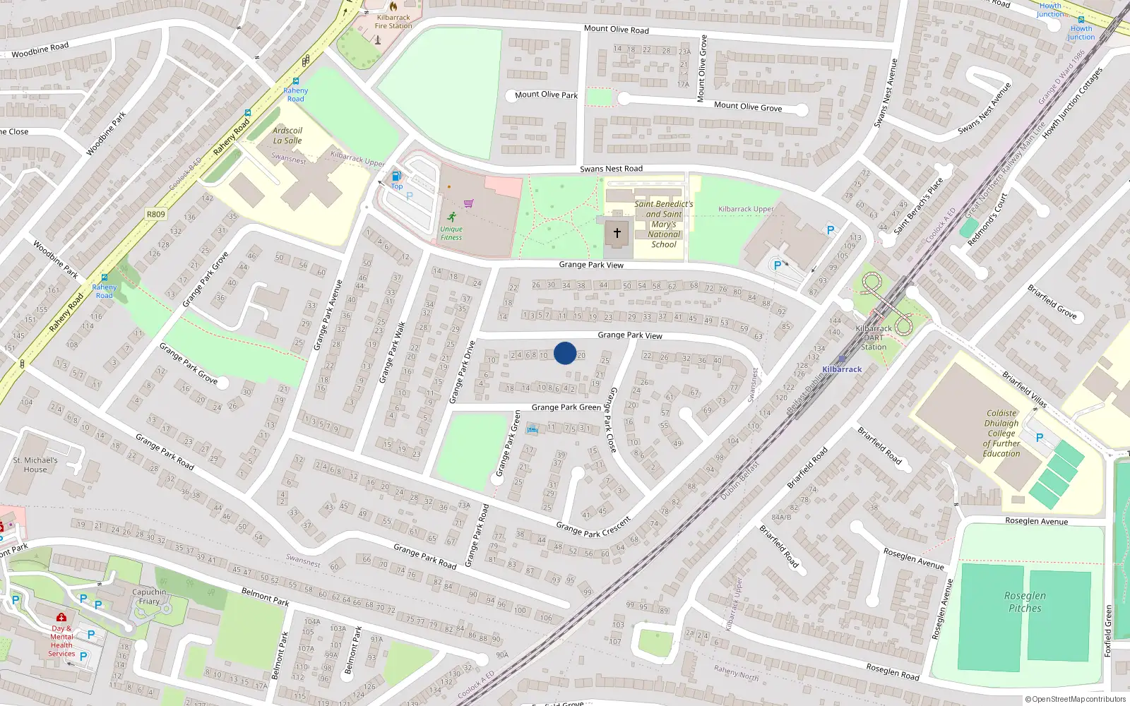 Overhead map showing the location of 16 Grange Park Rise, Dublin 5