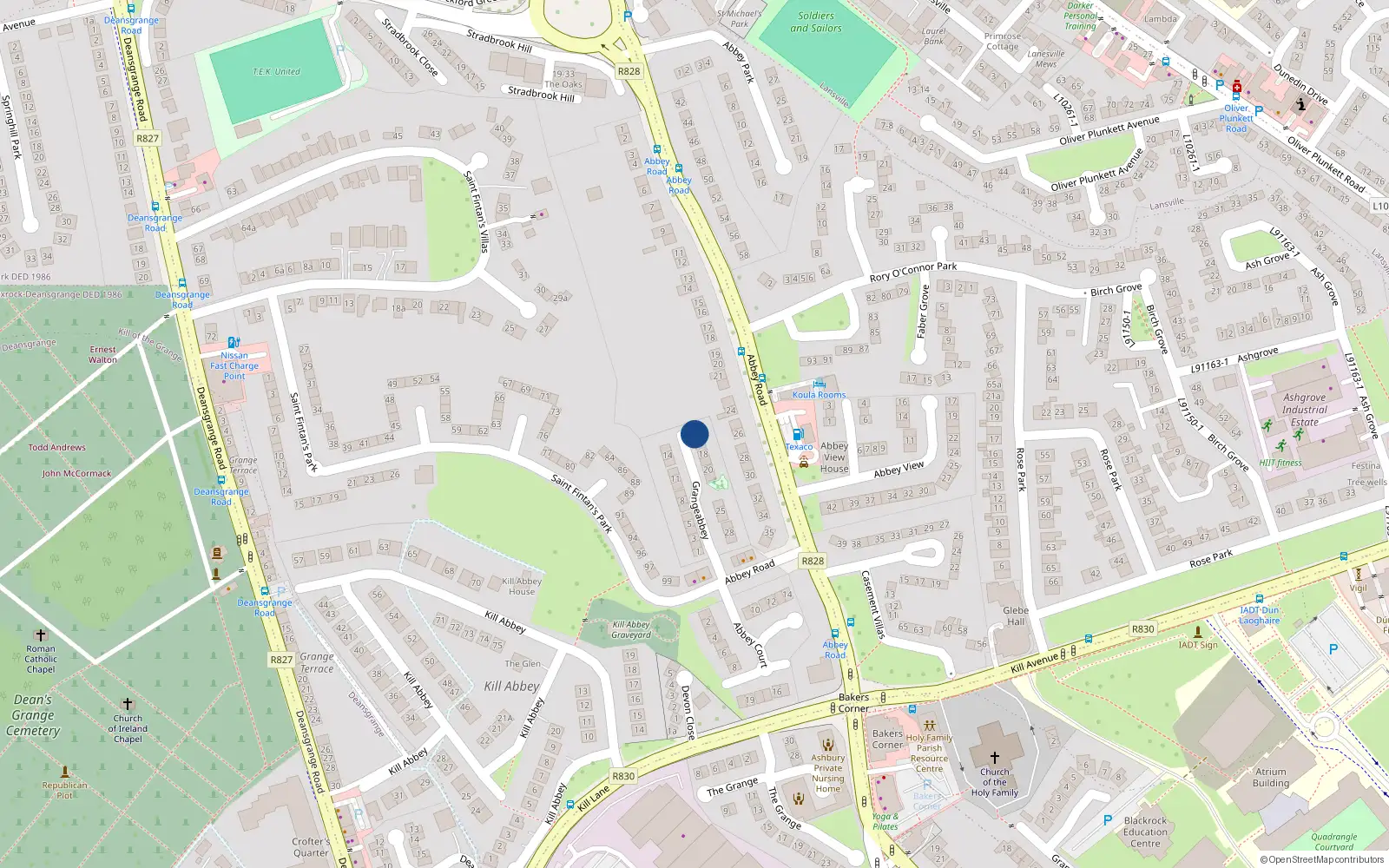 Overhead map showing the location of 16 Grangeabbey, Blackrock