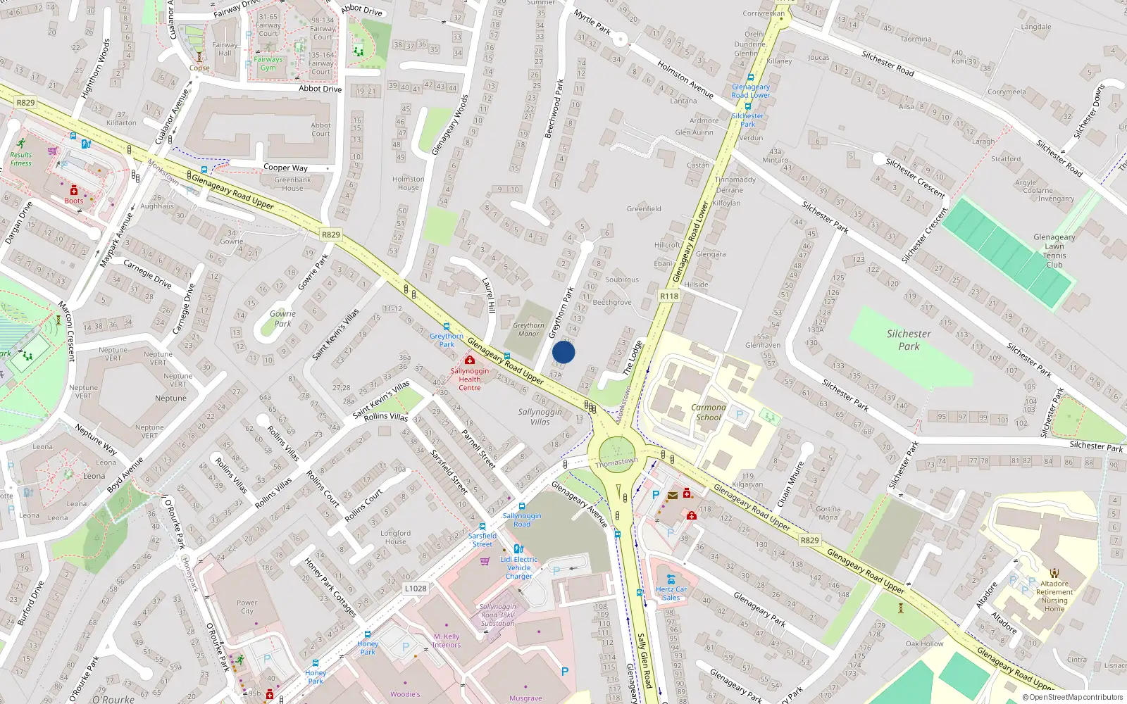 Overhead map showing the location of 16 Greythorn Park, Dublin