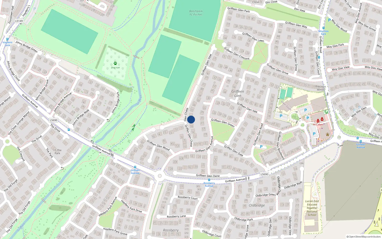 Overhead map showing the location of 16 Griffeen Glen Chase, Lucan