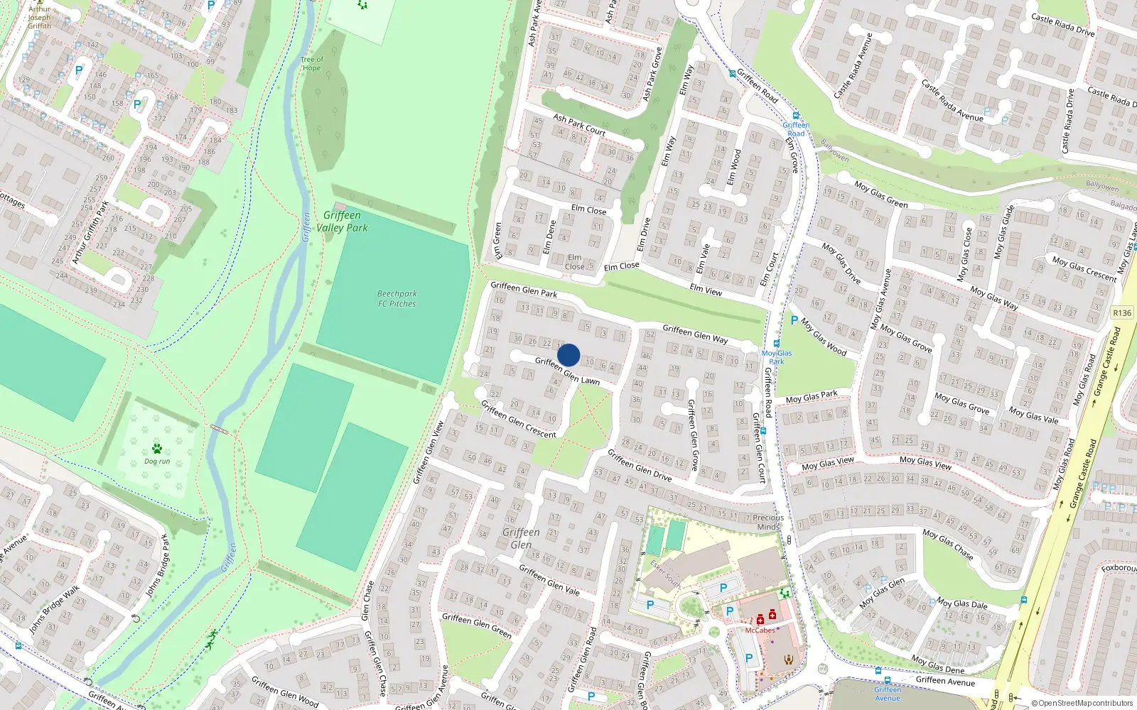 Overhead map showing the location of 16 Griffeen Glen Lawn, Lucan