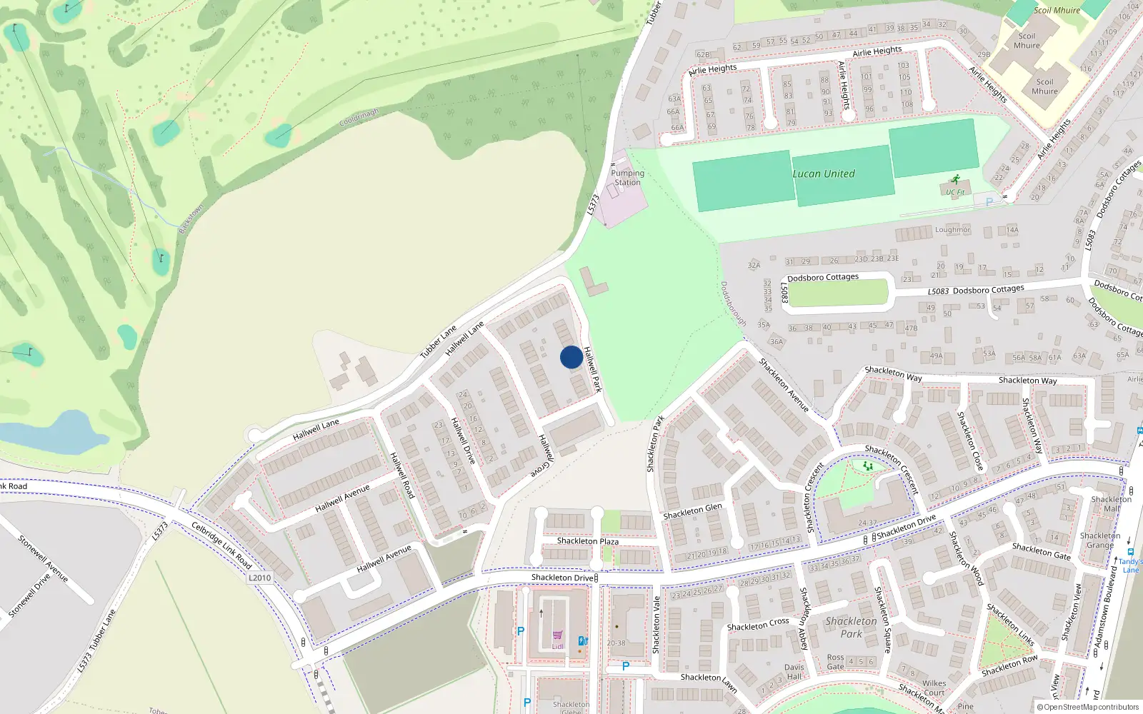 Overhead map showing the location of 16 Hallwell Park, Lucan