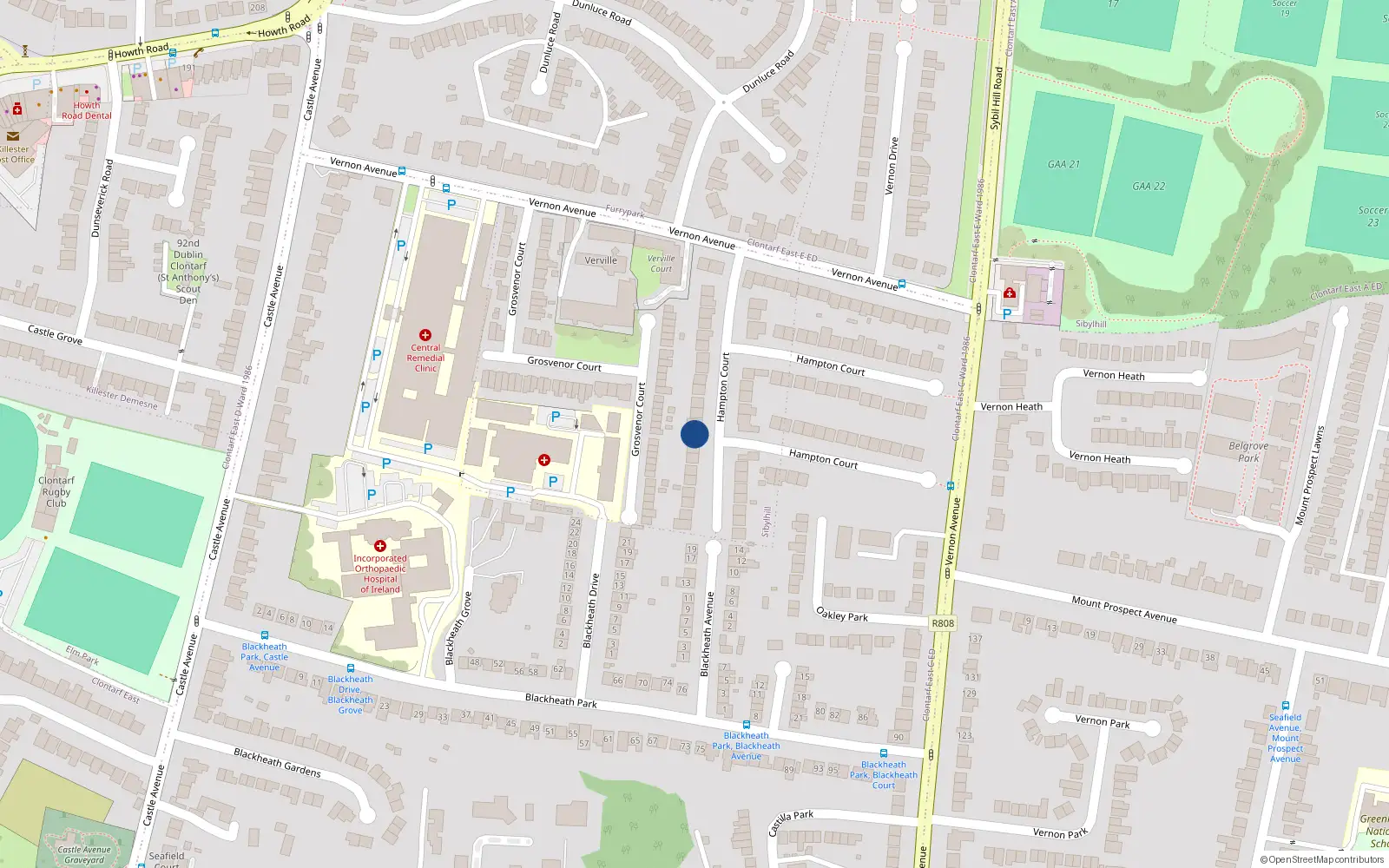 Overhead map showing the location of 16 Hampton Court, Dublin 3