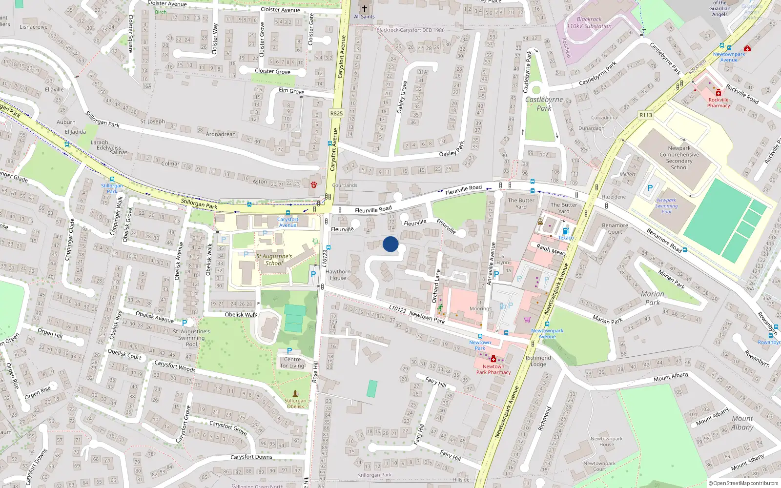 Overhead map showing the location of 16 Hawthorn Manor, Blackrock