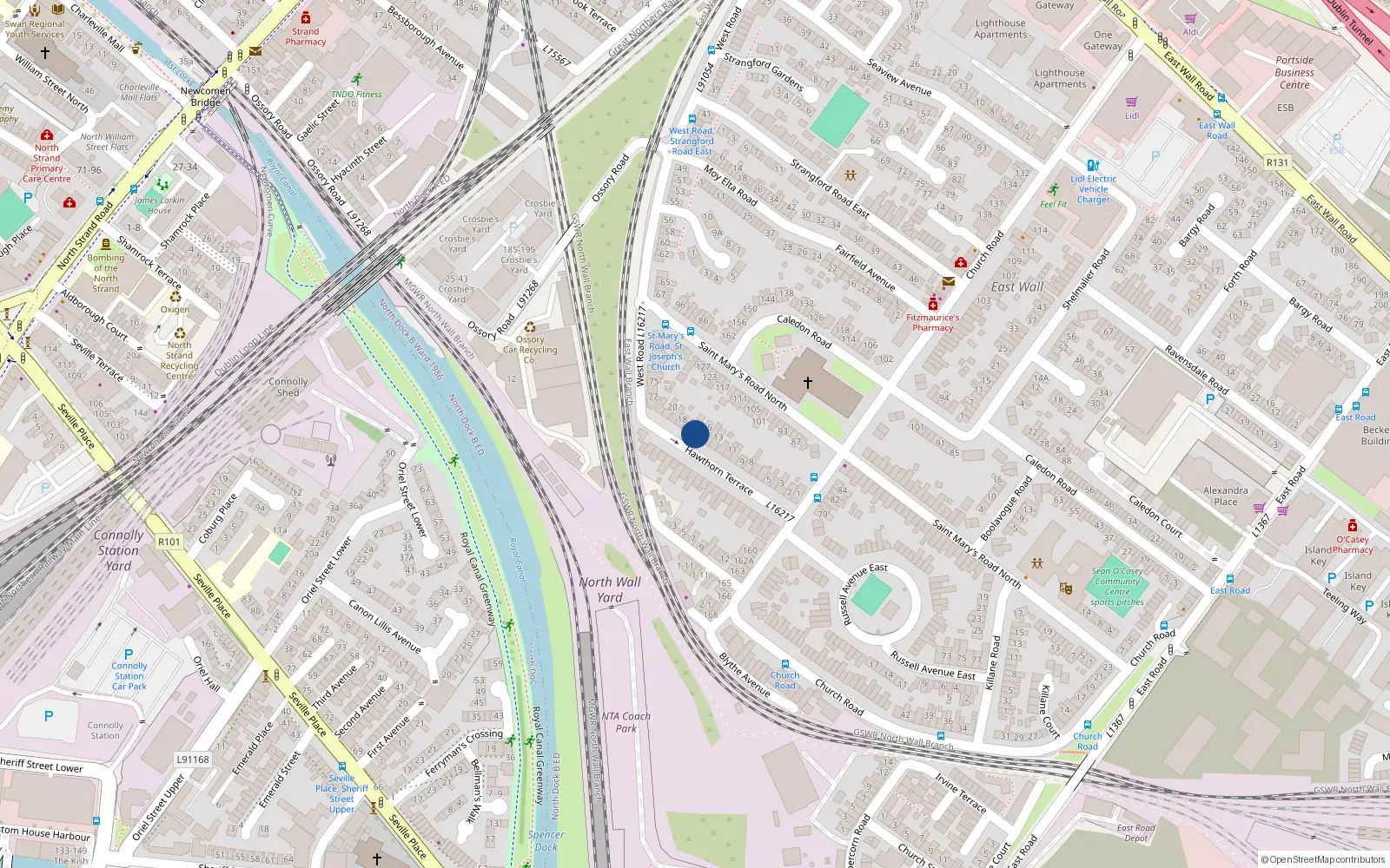 Overhead map showing the location of 16 Hawthorn Terrace, Dublin 3