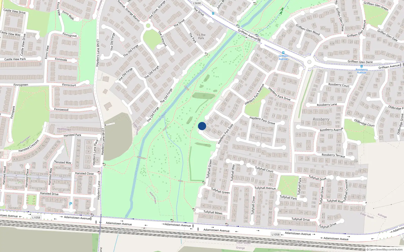 Overhead map showing the location of 16 Haydens Park Dale, Lucan, Dublin