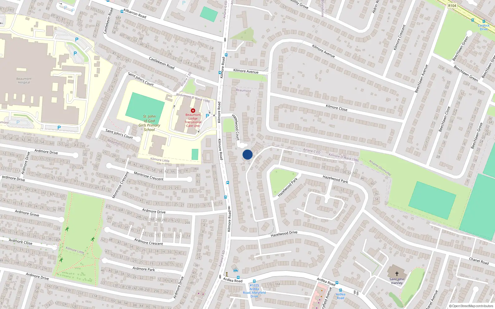 Overhead map showing the location of 16 Hazelwood Court, Kilmore Road, Artane