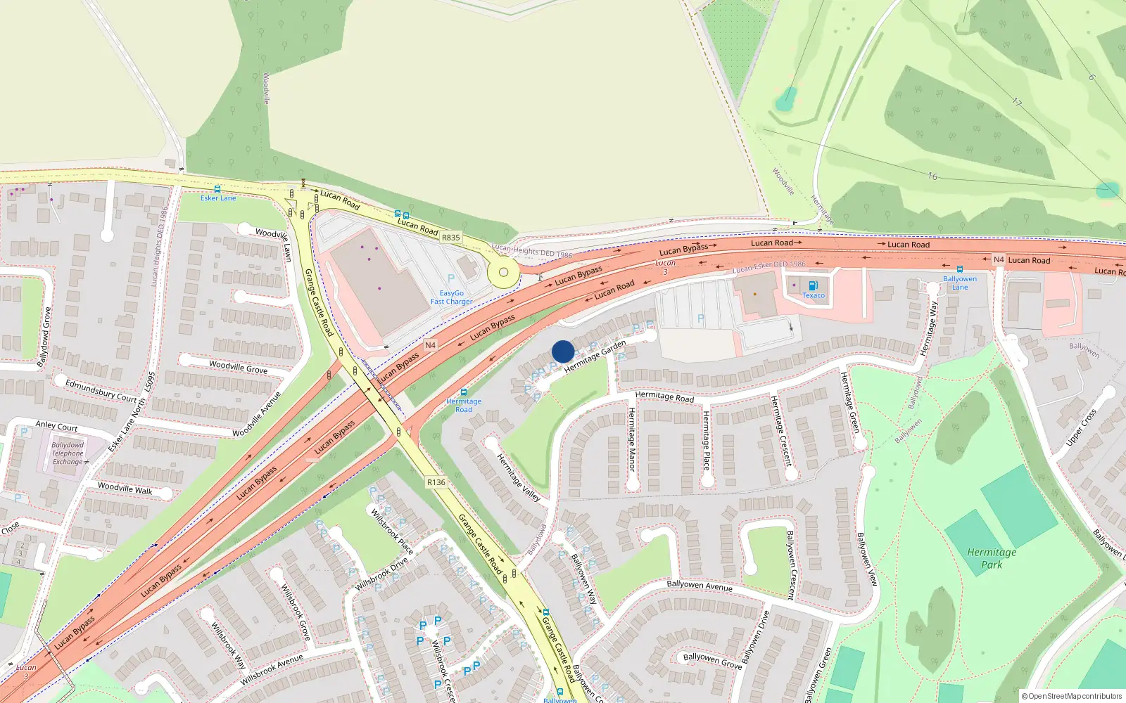 Overhead map showing the location of 16 Hermitage Gardens, Lucan, Dublin