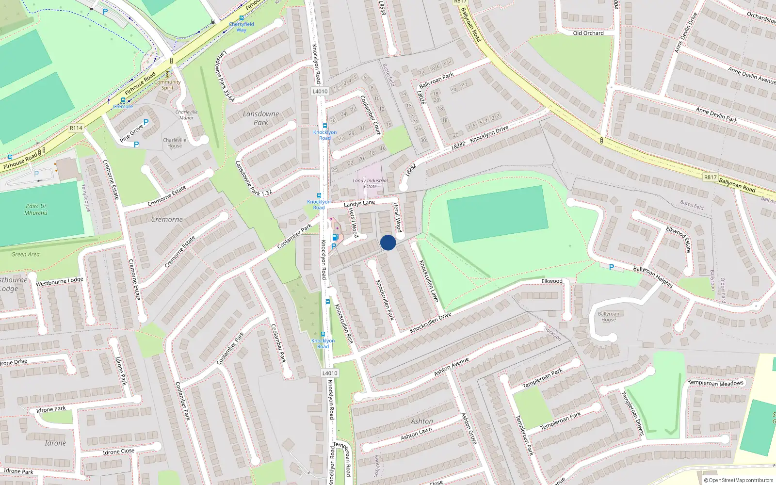 Overhead map showing the location of 16 Hersil Wood, Dublin 16