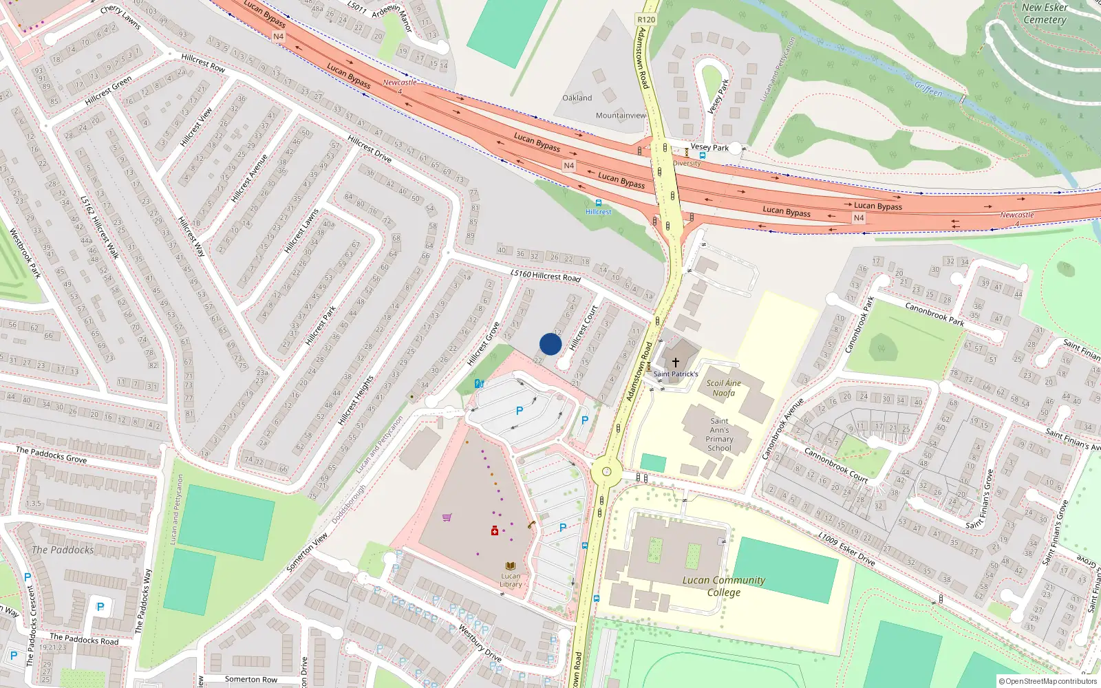 Overhead map showing the location of 16 Hillcrest Court, Lucan