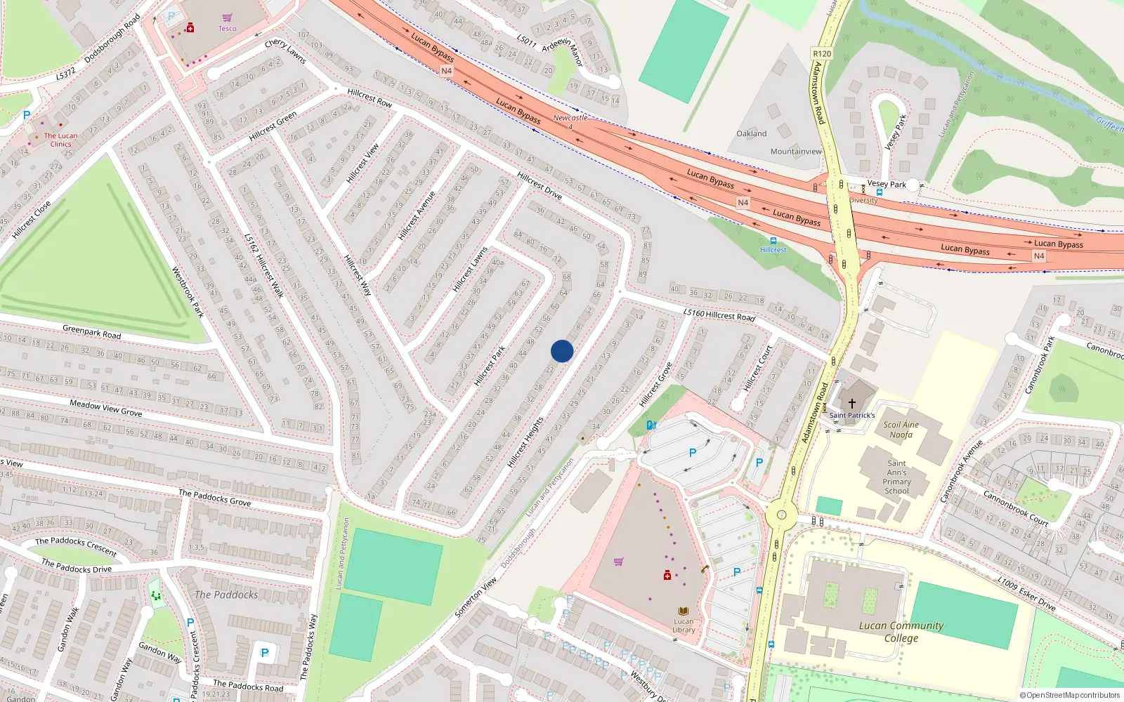 Overhead map showing the location of 16 Hillcrest Heights, Lucan
