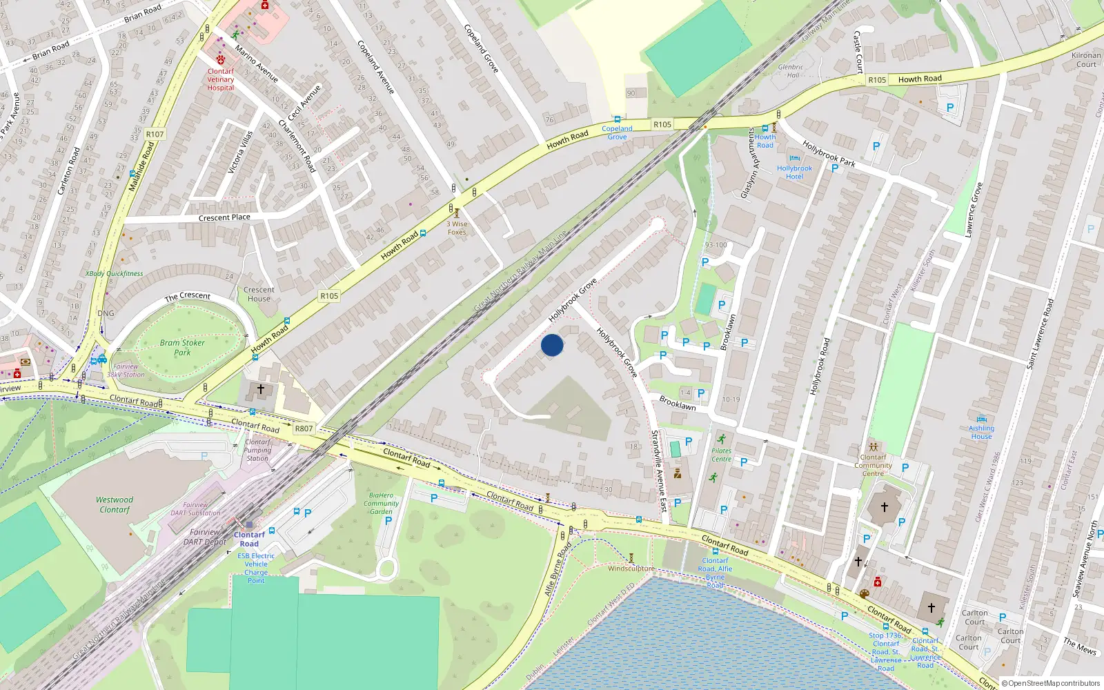 Overhead map showing the location of 16 Hollybrook Grove, Dublin 3