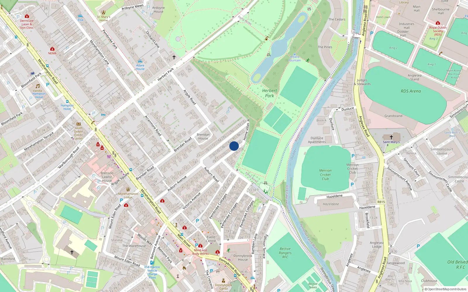Overhead map showing the location of 16 Home Villas, Dublin 4