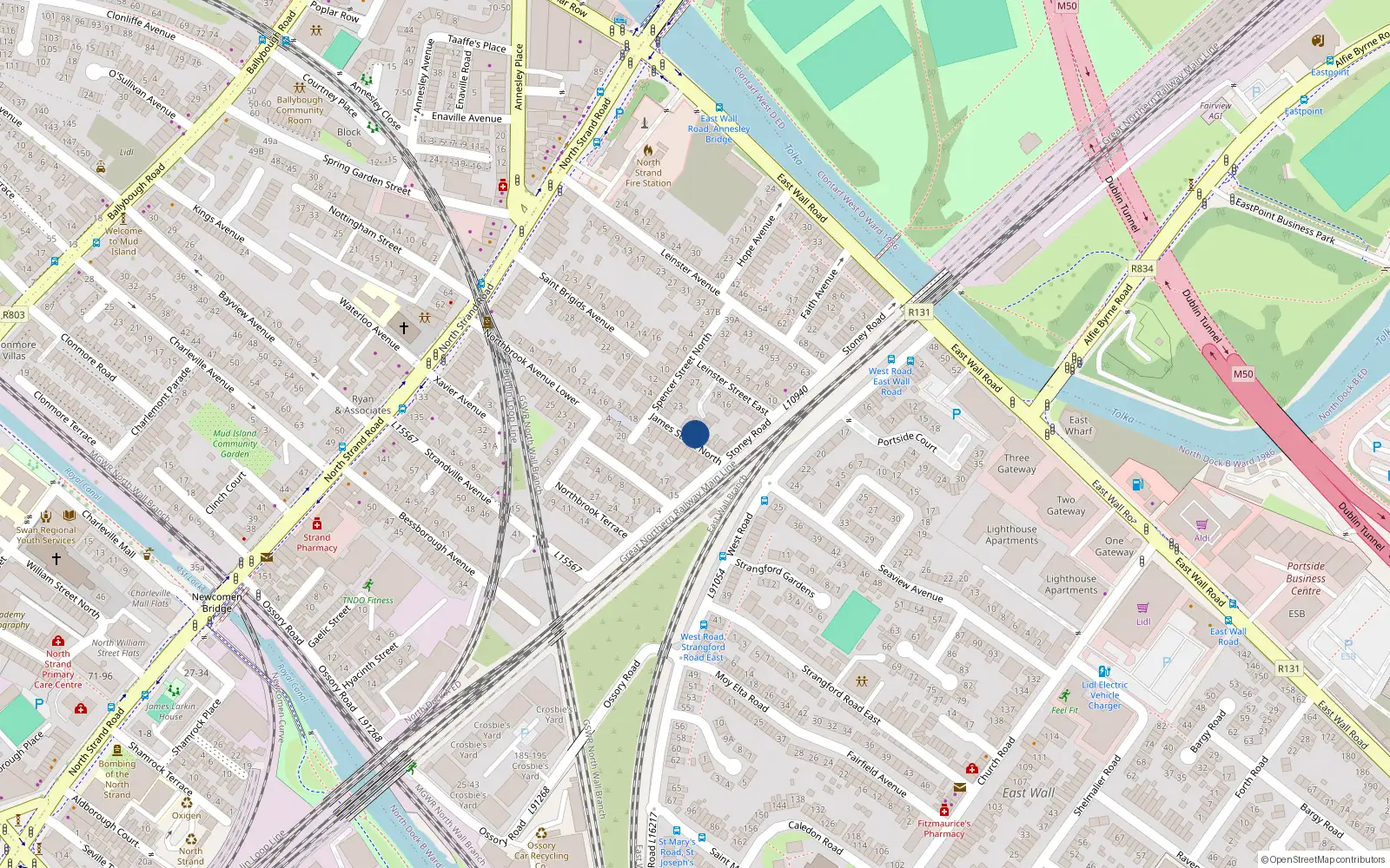 Overhead map showing the location of 16 James's Street North, Dublin 3