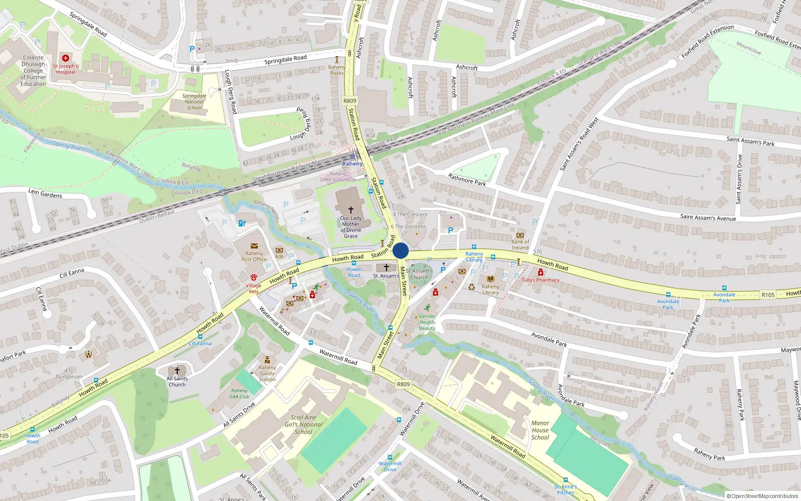 Overhead map showing the location of 16 Kilbarrack Avenue, Raheny, Dublin 5