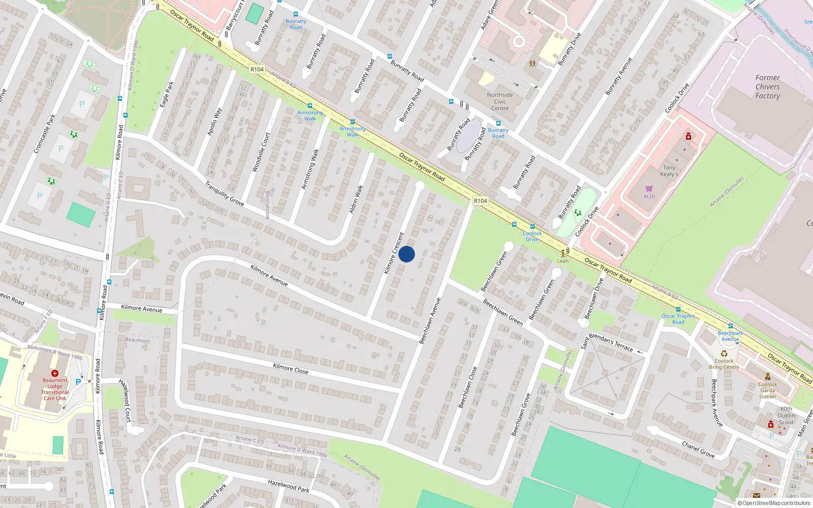 Overhead map showing the location of 16 Kilmore Crescent, Dublin 5