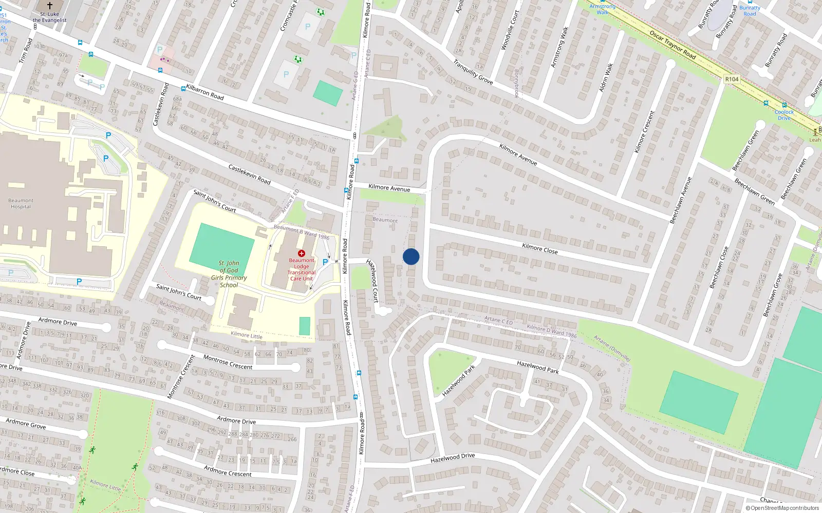 Overhead map showing the location of 16 Kilmore Drive, Artane, Dublin 5