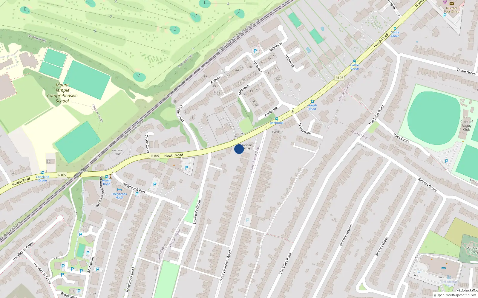 Overhead map showing the location of 16 Kilronan Court, St Lawrence Road, Clontarf Dublin 3