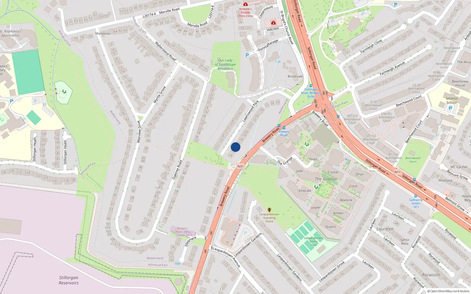 Overhead map showing the location of 16 Lawnswood Park, Stillorgan, Dublin