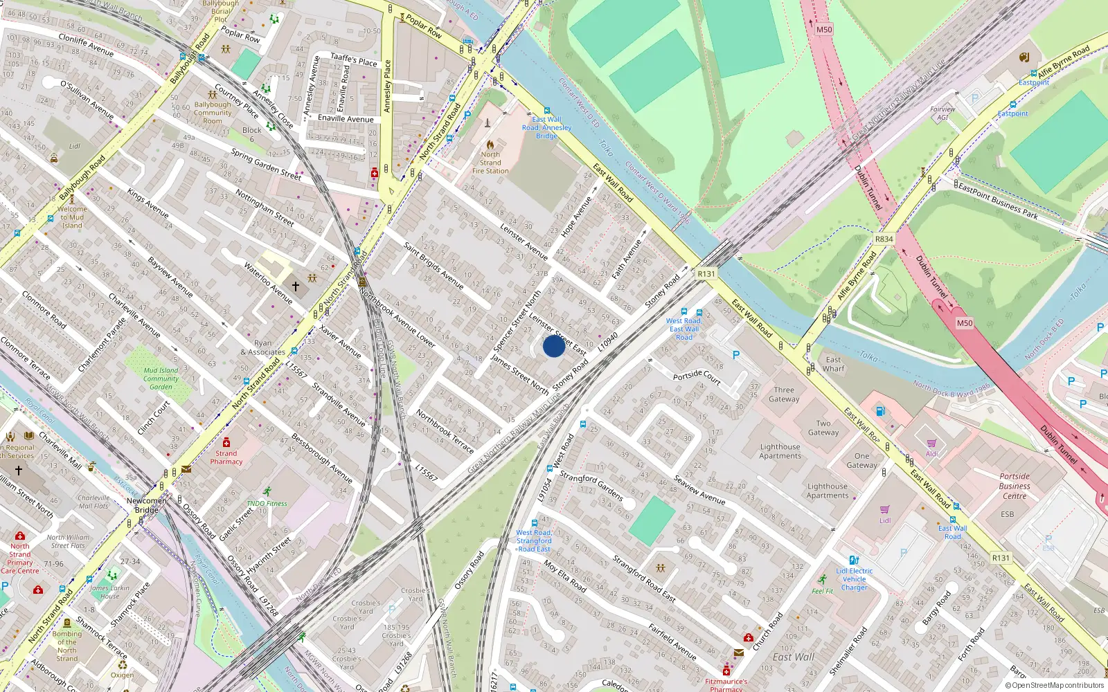Overhead map showing the location of 16 Leinster Street East, Dublin 3