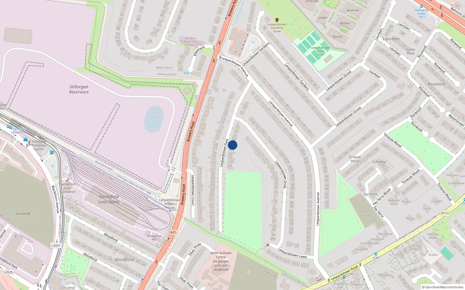 Overhead map showing the location of 16 Leopardstown Park, Blackrock, Dublin