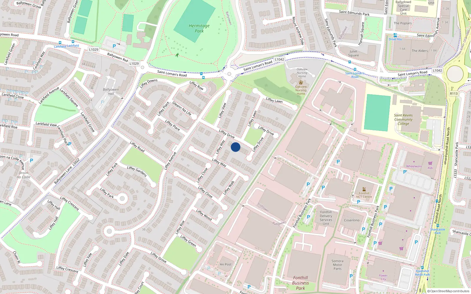Overhead map showing the location of 16 Liffey Drive, Lucan