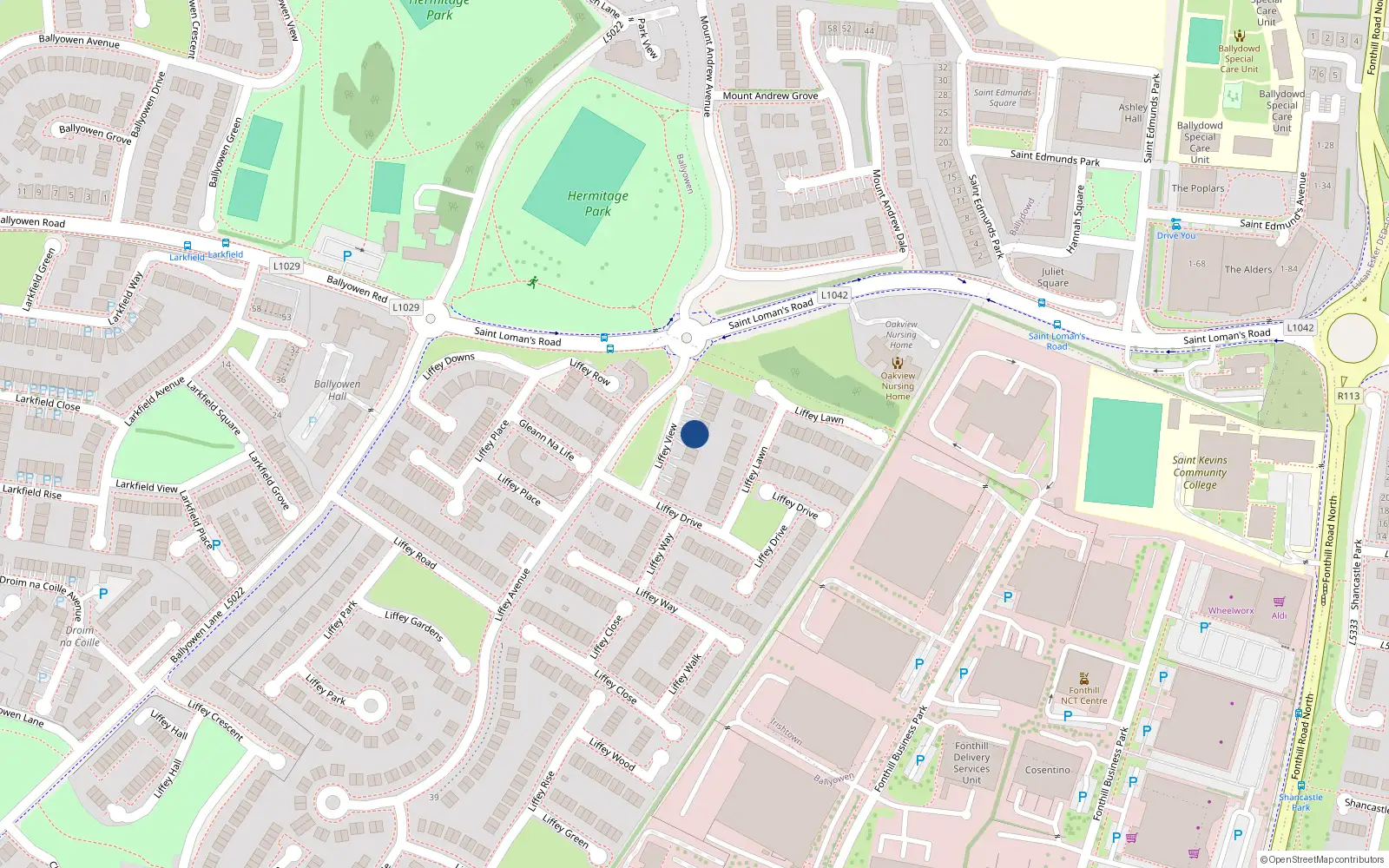 Overhead map showing the location of 16 Liffey View, Lucan