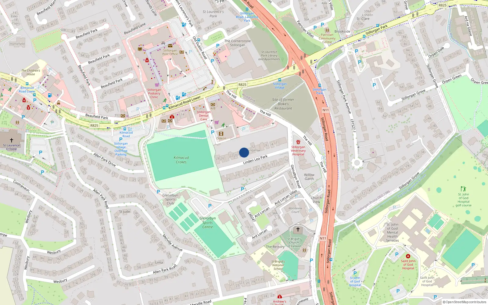 Overhead map showing the location of 16 Linden Lea Park, Dublin