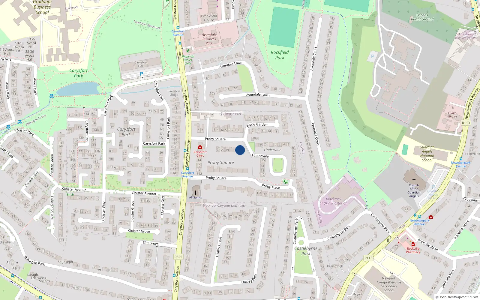 Overhead map showing the location of 16 Lindenvale, Blackrock