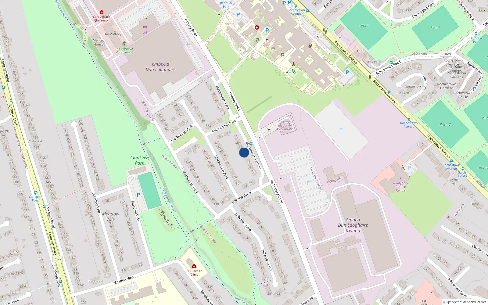 Overhead map showing the location of 16 Mackintosh Park, Dun Laoghaire