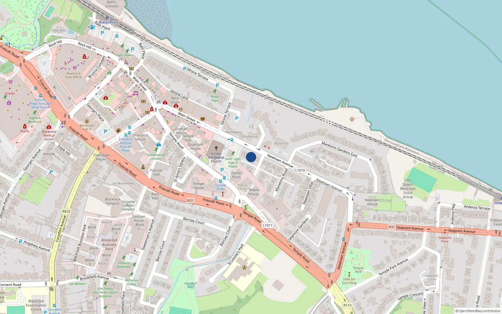 Overhead map showing the location of 16 Maretimo Villas, Blackrock