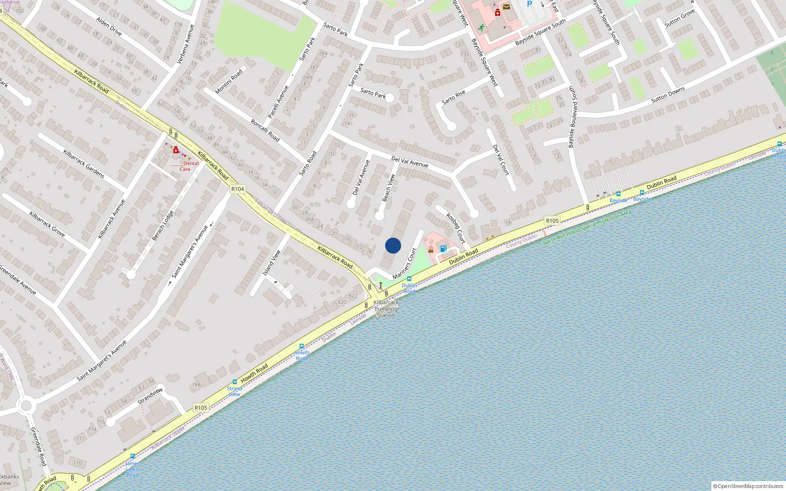 Overhead map showing the location of 16 Mariners Court, Kilbarrack Road, Kilbarrack Dublin 5